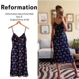 Reformation Navy Floral Midi